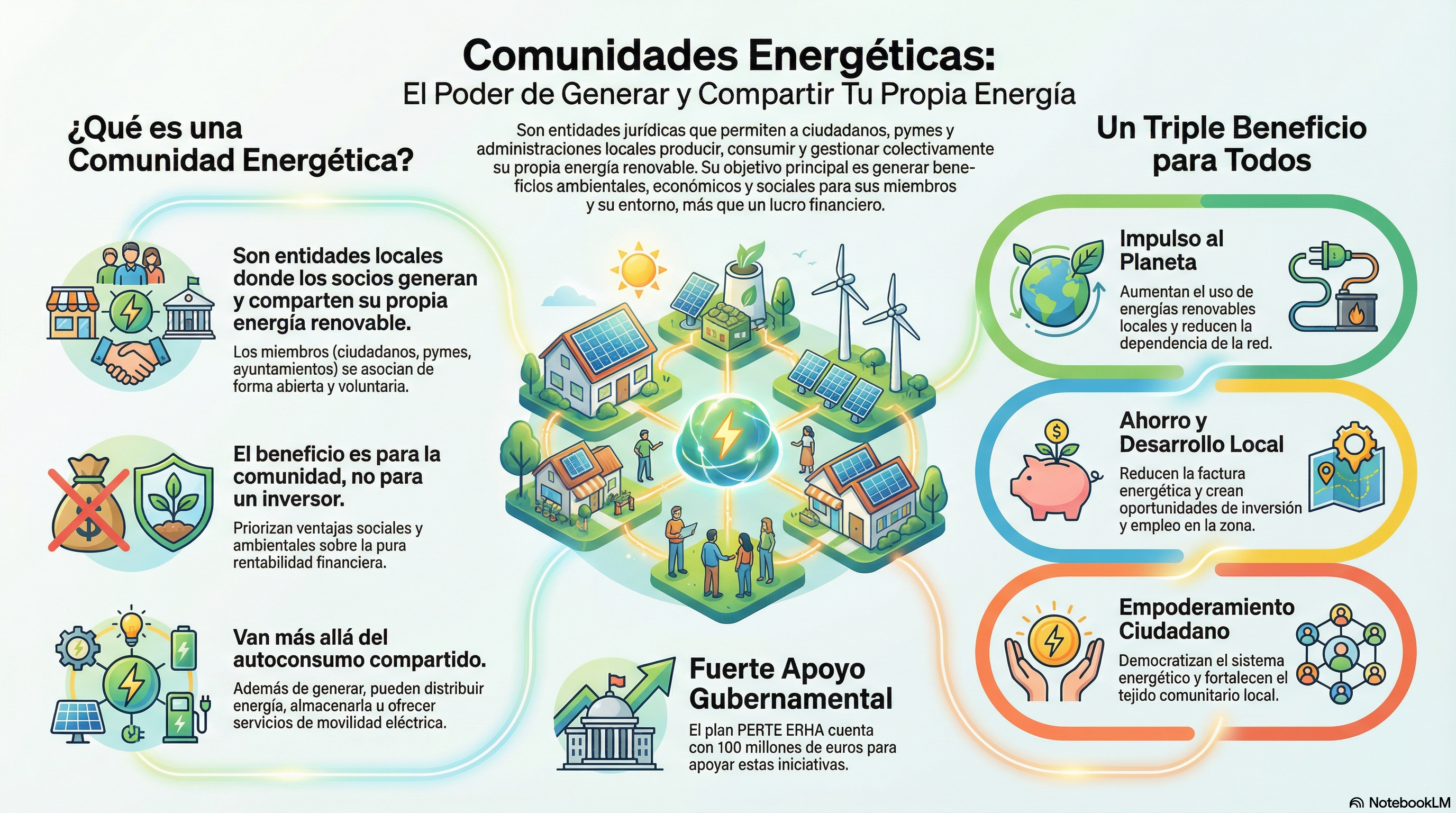 Infografía explicativa: Funcionamiento de una Comunidad Energética y Barrio Solar