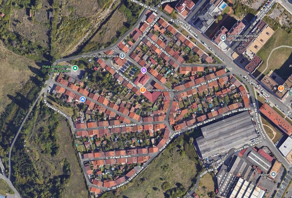 Mapa del Barrio Solar de Santa Bárbara en Gijón